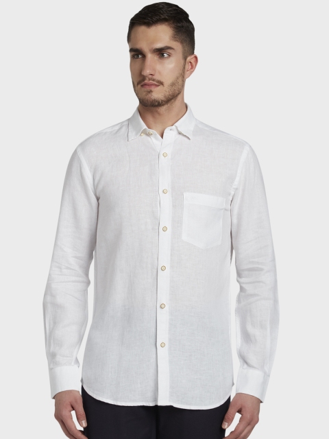 

ColorPlus Men White Tailored Fit Solid Linen Casual Shirt