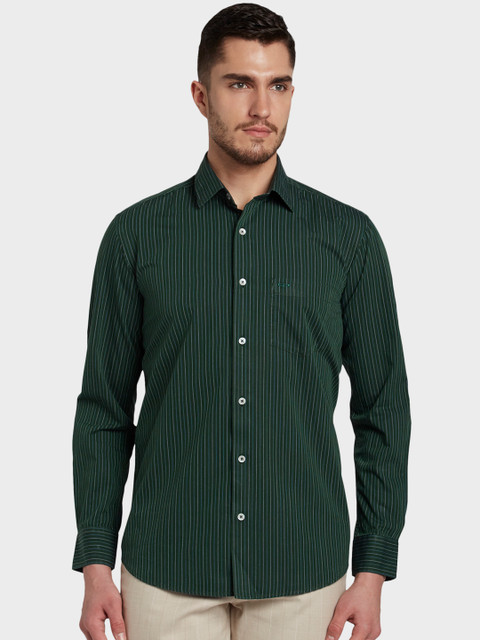 

ColorPlus Men Green Tailored Fit Striped Casual Shirt