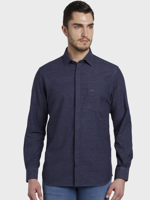

ColorPlus Men Navy Blue Tailored Fit Self Design Casual Shirt