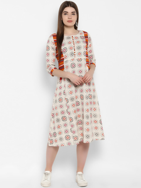

ETHNIC STREET Women Off-White & Red A-Line Dress