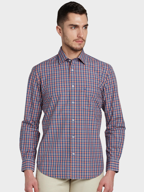

ColorPlus Men Blue & Orange Tailored Fit Checked Casual Shirt
