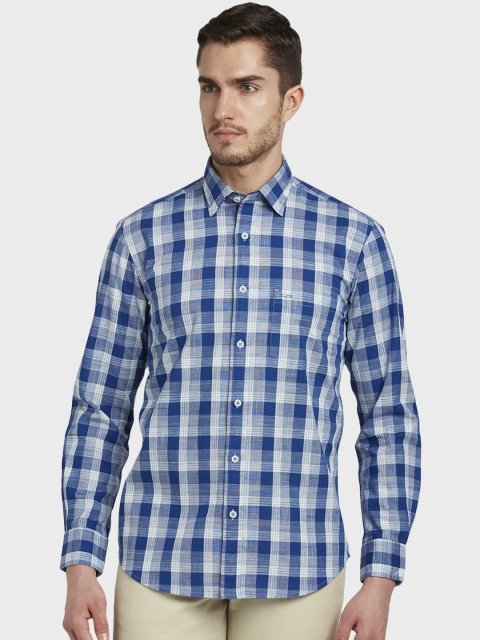 

ColorPlus Men Blue & White Tailored Fit Checked Casual Shirt