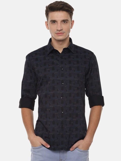 Allen Solly Men Black Slim Fit Striped Casual Shirt