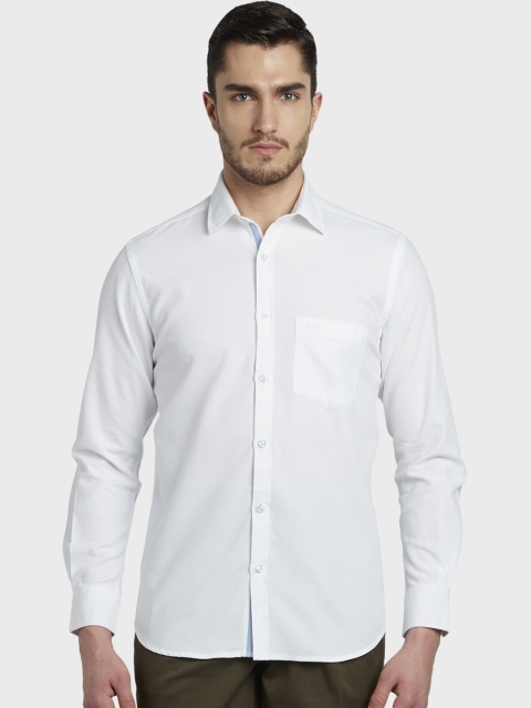 

ColorPlus Men White Tailored Fit Self Design Casual Shirt