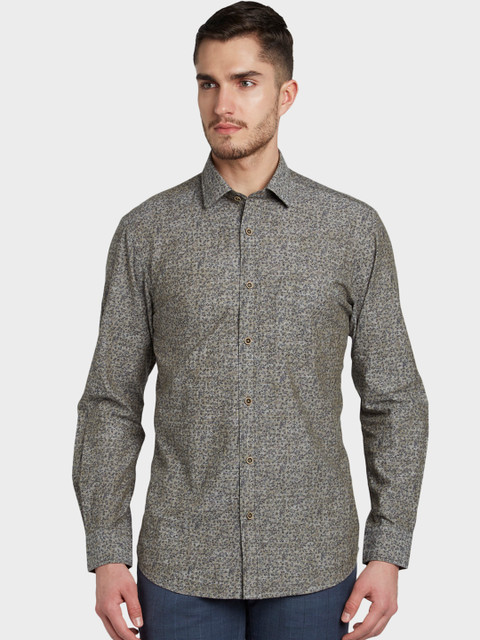 

ColorPlus Men Grey & Green Tailored Fit Printed Casual Shirt