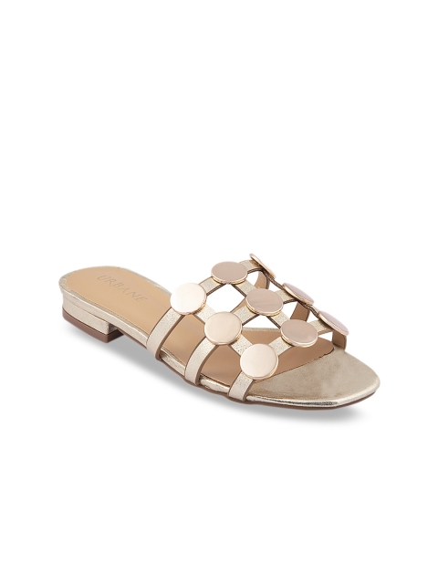 

URBANE Women Gold-Toned Solid Open Toe Flats