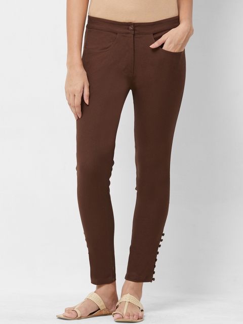 

Naari Women Brown Slim Fit Solid Cigarette Trousers