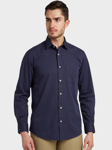 

ColorPlus Men Navy Blue Tailored Fit Striped Casual Shirt