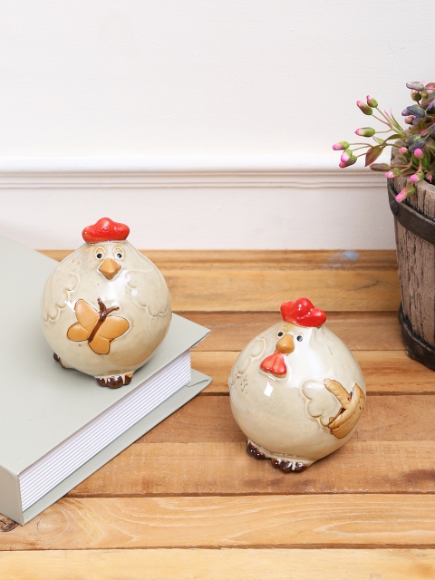 

TAYHAA Set of 2 Off White Hens Ceramic Showpiece