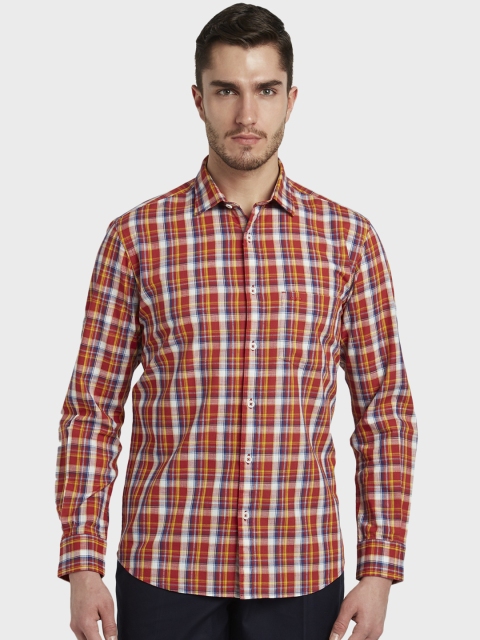 

ColorPlus Men Red & Yellow Tailored Fit Checked Casual Shirt
