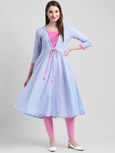 

Aayna Women Blue & White Printed Layered A-Line Kurta