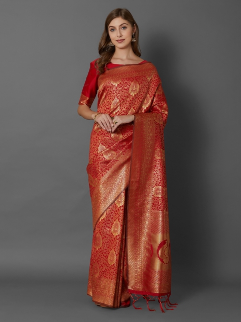 

Mitera Red Silk Blend Woven Design Dharmavaram Saree