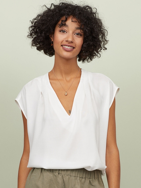 H&M Women White Solid V-Neck blouse