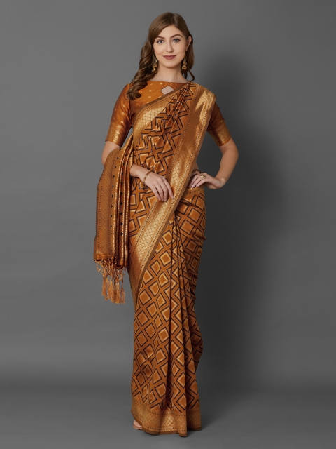 

Mitera Mustard Yellow Silk Blend Woven Design Banarasi Saree