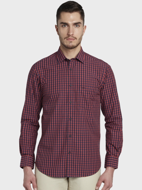 

ColorPlus Men Red & Navy Blue Tailored Fit Checked Casual Shirt