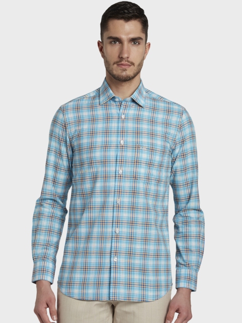 

ColorPlus Men Blue & Orange Tailored Fit Checked Casual Shirt