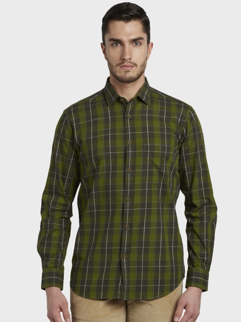 

ColorPlus Men Green Tailored Fit Checked Casual Shirt