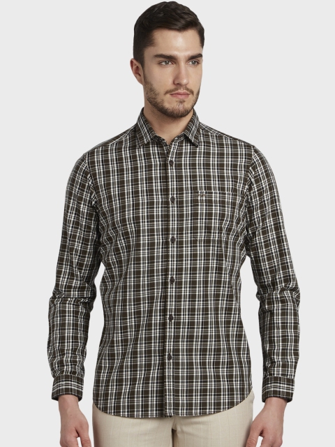 

ColorPlus Men Olive Green & White Regular Fit Checked Casual Shirt