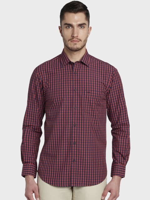 

ColorPlus Men Red & Navy Blue Tailored Fit Checked Casual Shirt