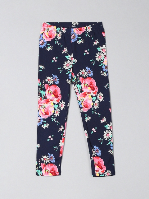 

GAP Girls Navy Blue & Pink Printed Ankle-Length Leggings