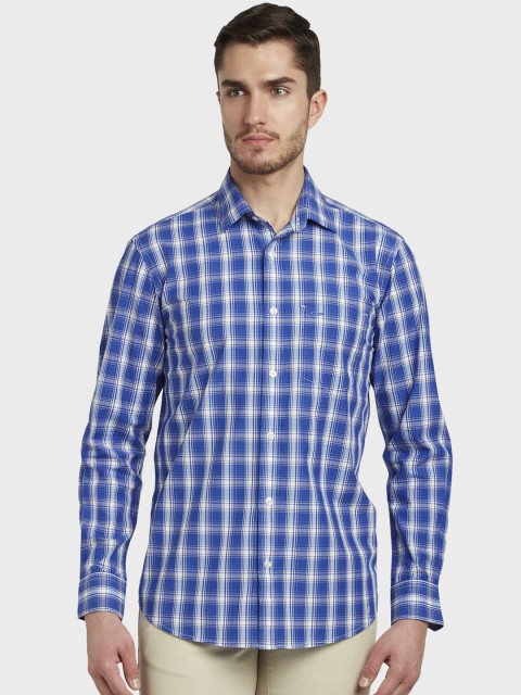 

ColorPlus Men Blue & White Tailored Fit Checked Casual Shirt