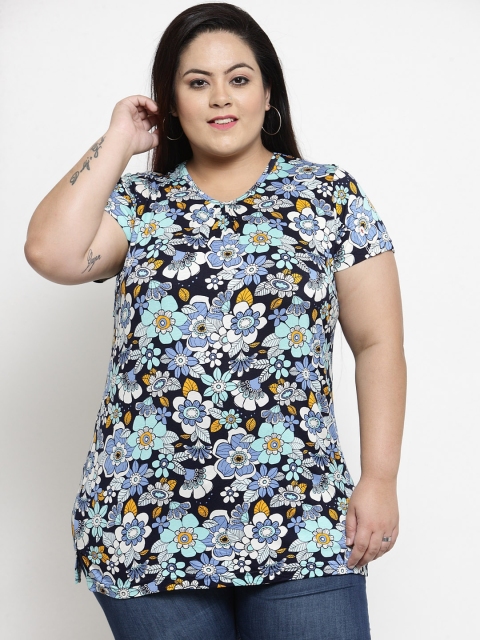 

plusS Women Multicoloured Floral Printed Round Neck T-shirt, Multi