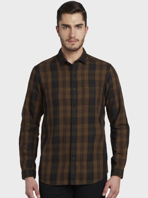 

ColorPlus Men Brown & Black Regular Fit Checked Casual Shirt