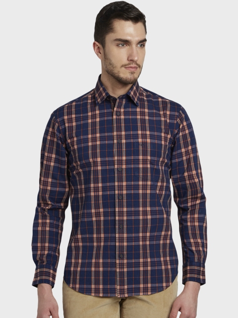 

ColorPlus Men Blue Tailored Fit Checked Casual Shirt