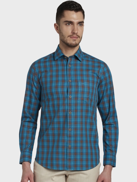

ColorPlus Men Blue & Orange Tailored Fit Checked Casual Shirt