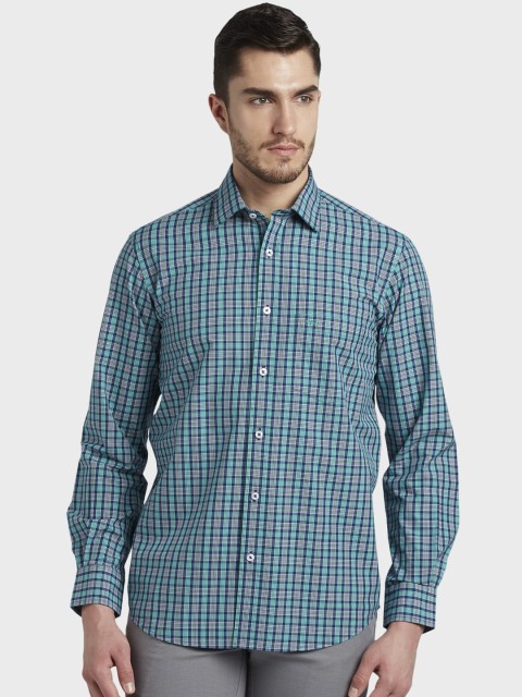 

ColorPlus Men Green & Blue Tailored Fit Checked Casual Shirt