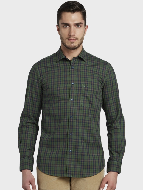 

ColorPlus Men Green Tailored Fit Checked Casual Shirt