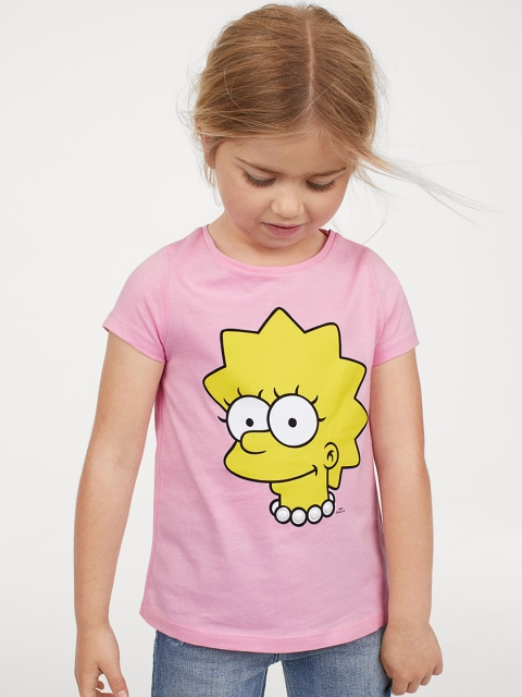 

H&M Girls Pink Printed Top With An Applique