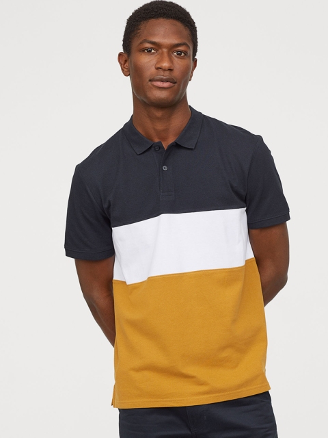 H&M Men Yellow Colourblocked Cotton Polo Shirt