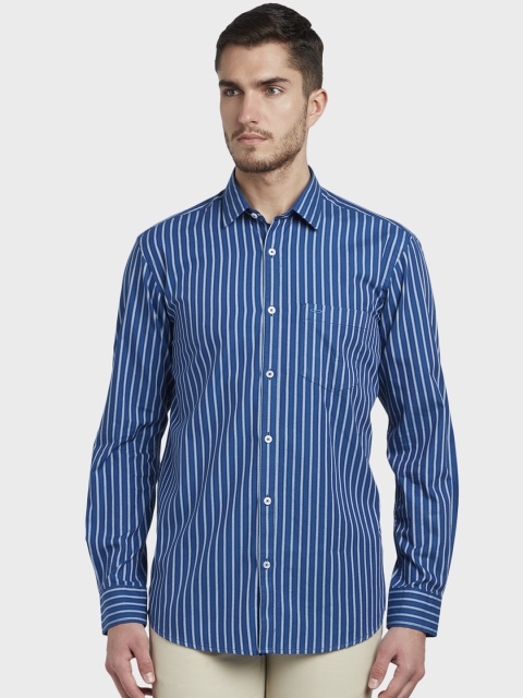 

ColorPlus Men Blue & Off-White Tailored Fit Striped Casual Shirt