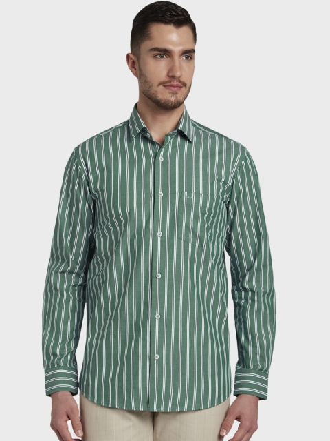 

ColorPlus Men Green Tailored Fit Striped Casual Shirt