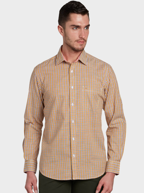 

ColorPlus Men Yellow & Maroon Tailored Fit Checked Casual Shirt
