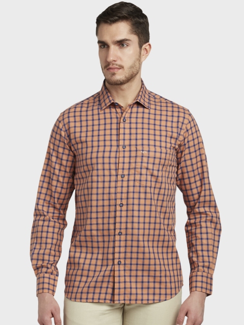 

ColorPlus Men Orange & Navy Blue Tailored Fit Checked Casual Shirt