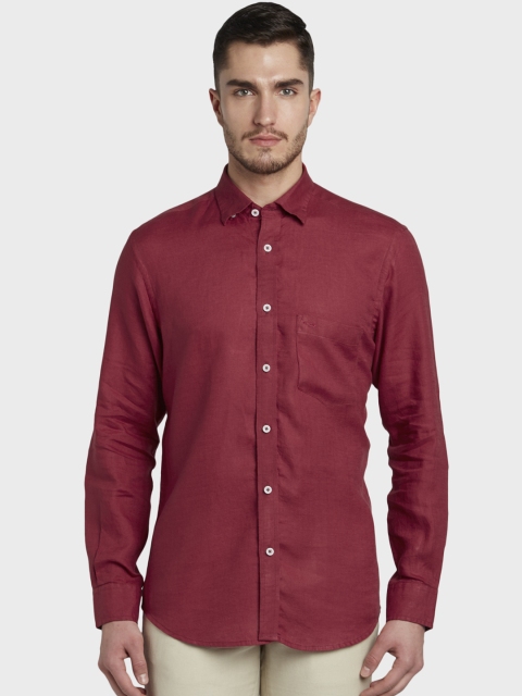 

ColorPlus Men Red Tailored Fit Solid Linen Casual Shirt
