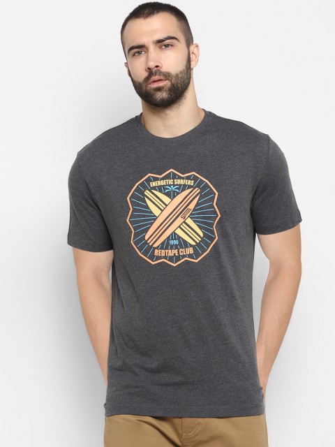 

Red Tape Men Grey Printed Round Neck T-shirt