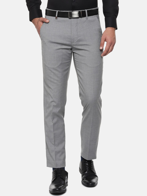 

Van Heusen Men Grey Slim Fit Checked Formal Trousers