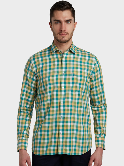 

ColorPlus Men Green & Yellow Tailored Fit Checked Casual Shirt