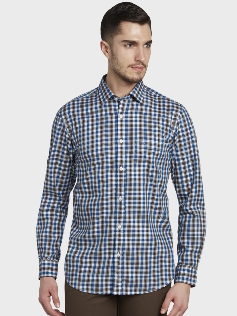 

ColorPlus Men Blue & Black Tailored Fit Checked Casual Shirt