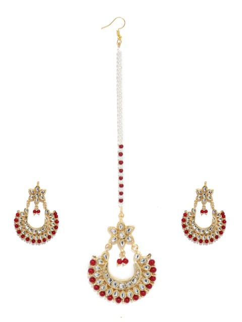 

Zobby White Gold-Plated Handcrafted Stone-Studded Jewellery Set, Red