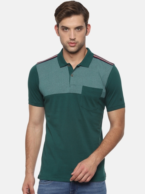 Allen Solly Men Green Colourblocked Polo Collar T-shirt