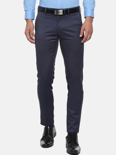 

Van Heusen Men Navy Blue Slim Fit Self Design Formal Trousers