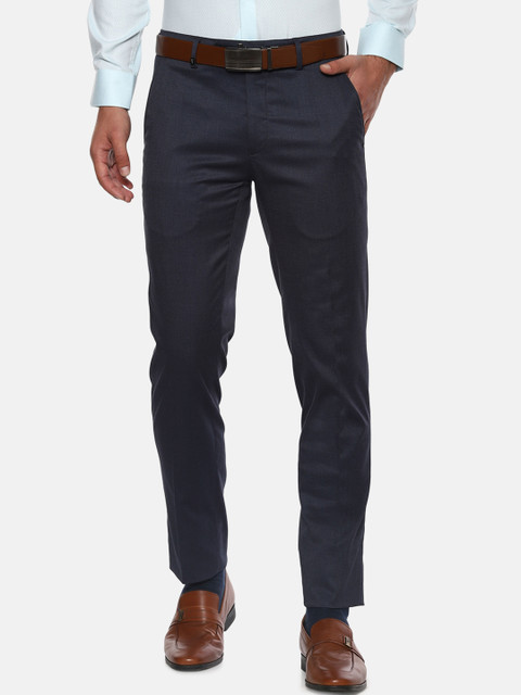 

Van Heusen Men Navy Blue Slim Fit Solid Formal Trousers