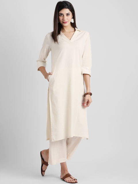 

Aayna Women Off-White Solid Straight Kurta