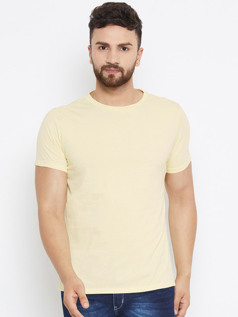 

JUMP USA Men Yellow Solid Round Neck T-shirt
