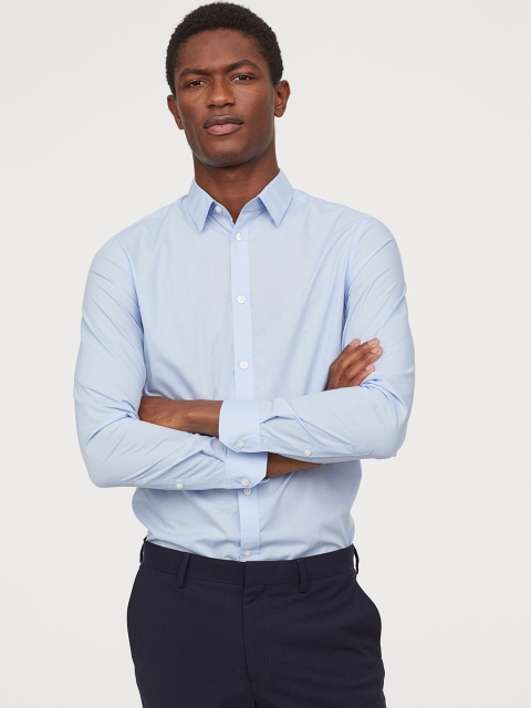 

H&M Men Blue Solid Easy-Iron Shirt Slim Fit