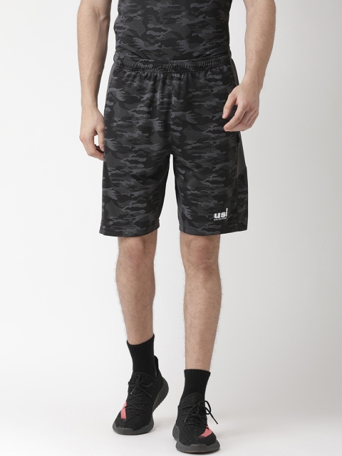 USI UNIVERSAL Men Black Printed Regular Fit Sports Shorts